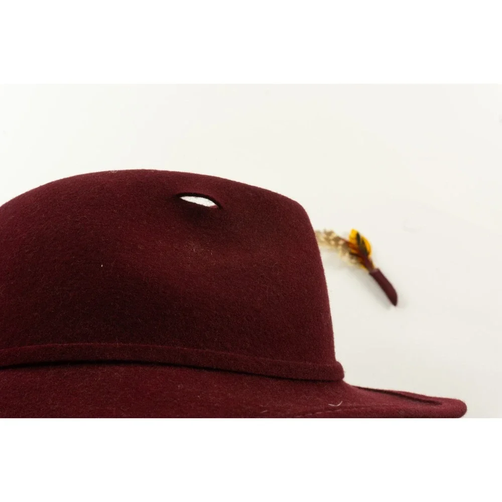 Vintage 1940s 1950s Peachfelt Bollman Co Burgundy Wool Feather Fedora Hat USA